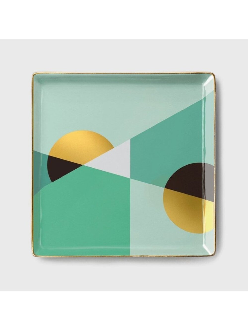 Octaevo Siena Mint Ceramic Tray / Catchall, Gold Accent, 6"